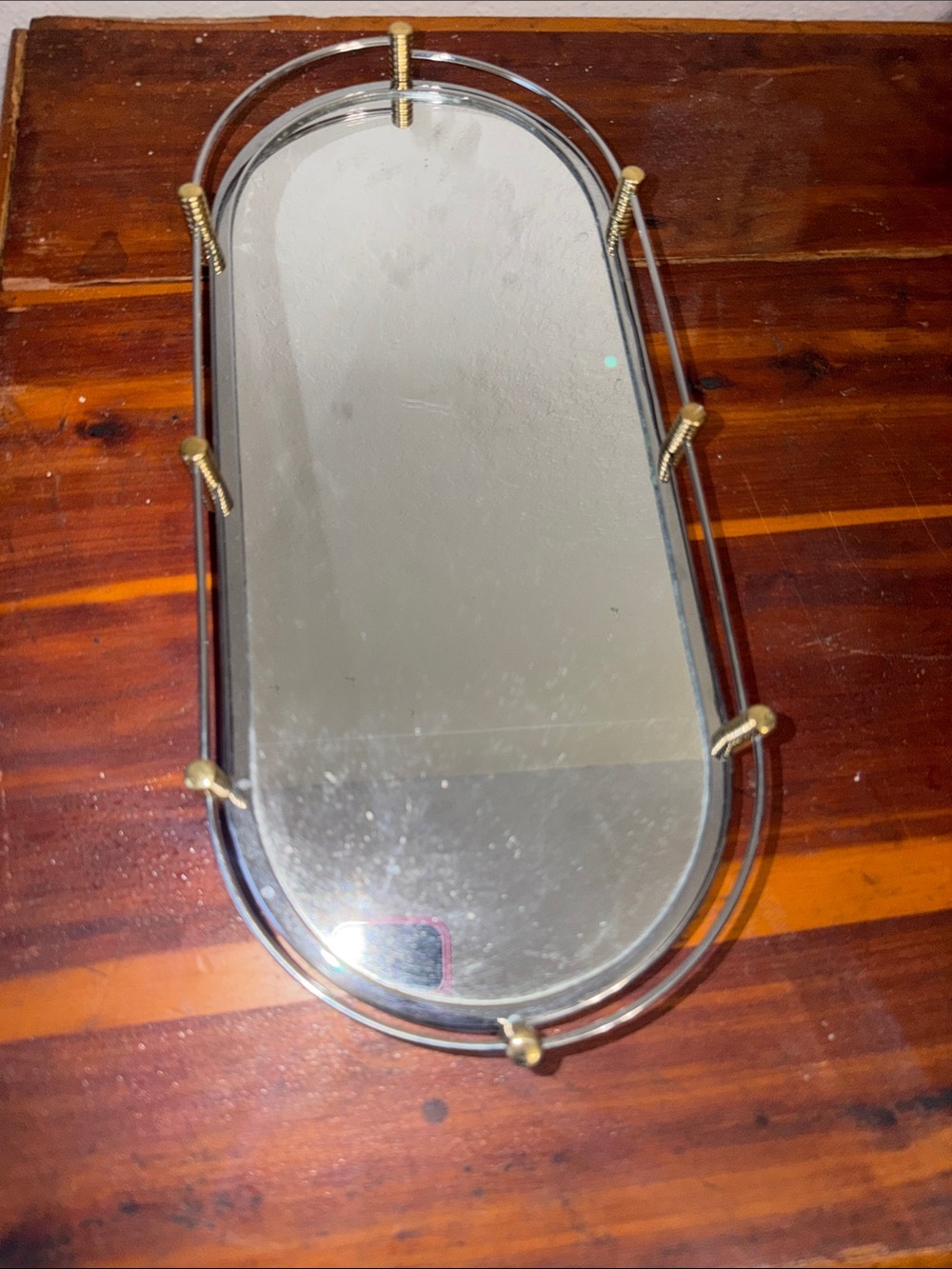 Vintage Vanity mirror 80s 90s gold and silver oval home decor